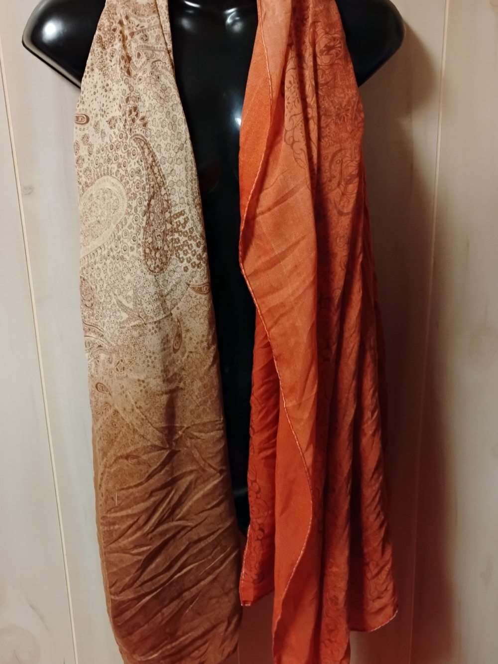 Women's Two-Tone Brown & Orange Scarf - Elegant Paisley Print